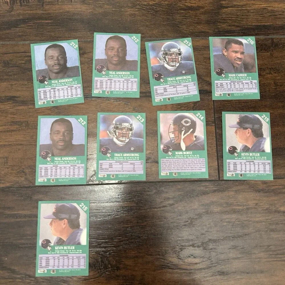 1991 Chicago Bears Football Trading Cards Lot Of 9
